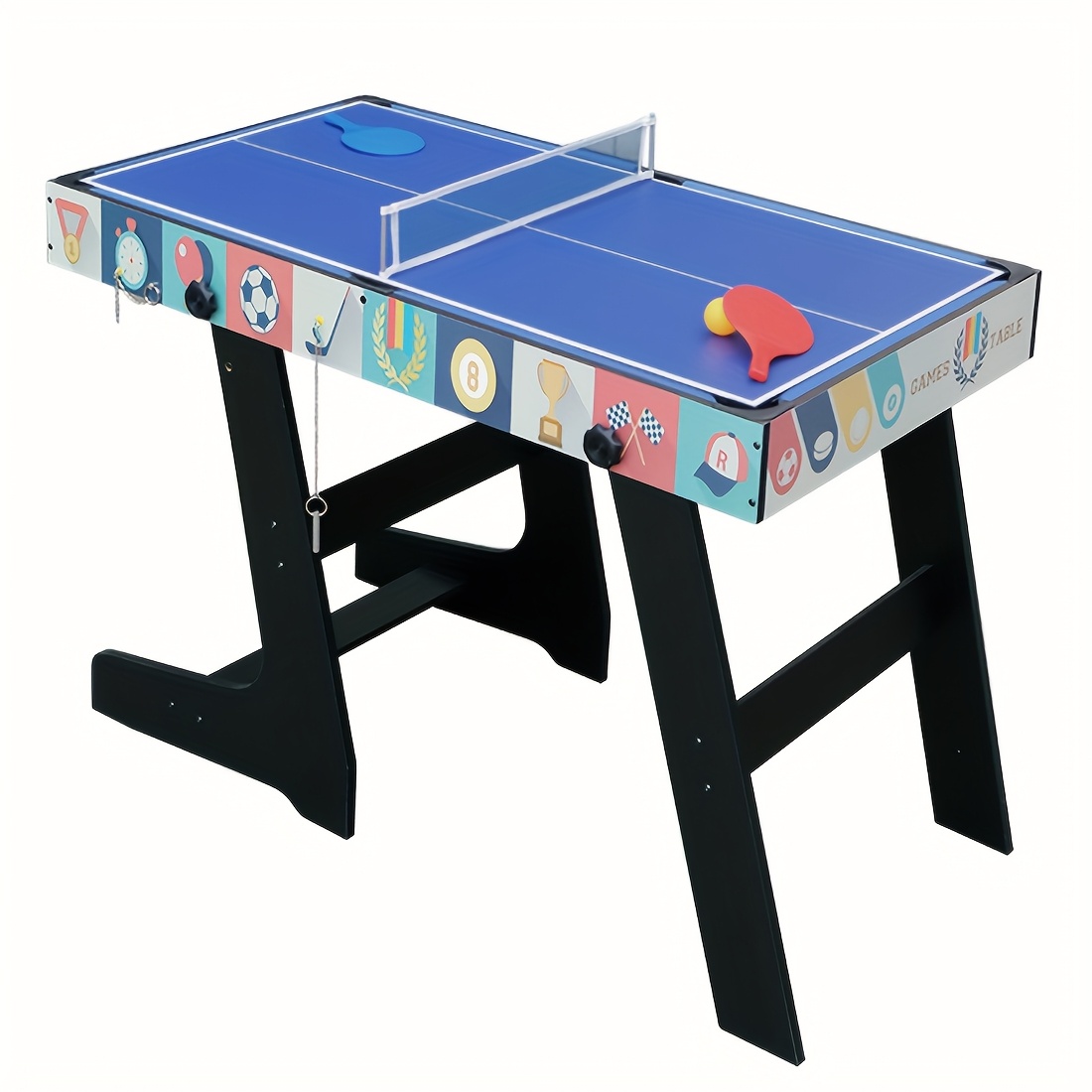 HLC 4-in-1 Multifunctionele Speeltafel Set met Biljart, Air Hockey, Ping Pong & Curling - Heavy-Duty Alles-in-één voor Familie Speelkamer Entertainment met Verstelbare Hoogte, Ruimtebesparend Ontwerp & Volledige Accessoires - Ideaal voor Alleen Volwassenen (Geen Batterijen)