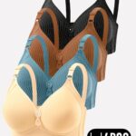 4-delige set plus size gestreepte en effen comfortabele bh's