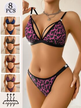 Set van 8 damesbh's met een trendy luipaarddesign