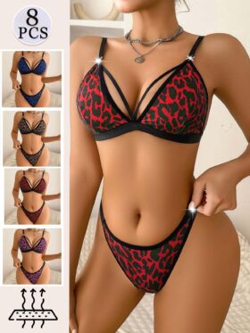 Set van 8 damesbh's met een trendy luipaarddesign