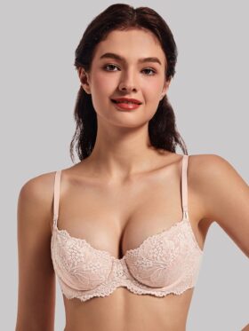 MELENECA Dames Plus Size Doorzichtige Balconette Push-Up BH