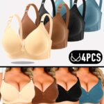 4-delige set plus size gestreepte en effen comfortabele bh's