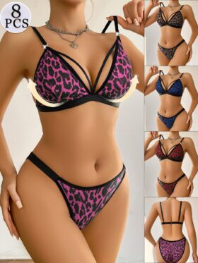 Set van 8 damesbh's met een stijlvolle luipaardprint