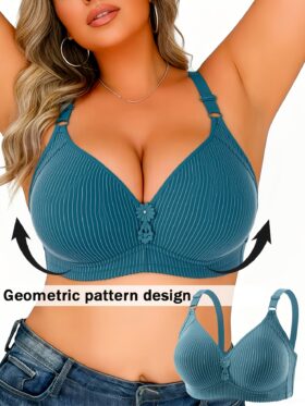 4-delige set plus size gestreepte en effen comfortabele bh's