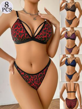 Set van 8 damesbh's met een stijlvolle luipaardprint