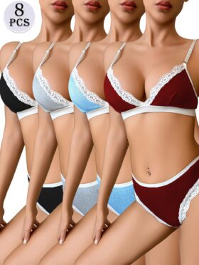 8-delige dames-bh-set, elegant Frans kantontwerp