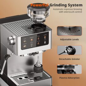 De 20Bar espressomachine is uitgerust met een conische molen