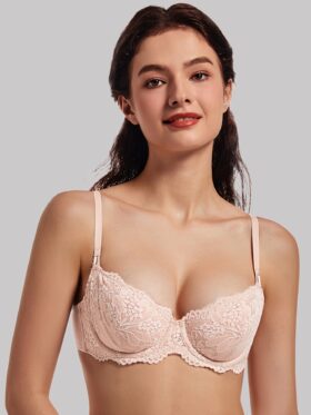 MELENECA Dames Plus Size Doorzichtige Balconette Push-Up BH