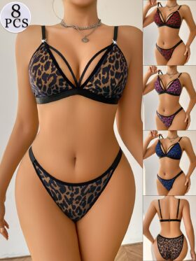 Set van 8 damesbh's met een stijlvolle luipaardprint