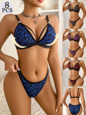 Set van 8 damesbh's met een stijlvolle luipaardprint