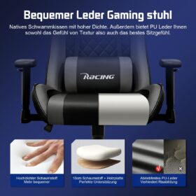 Een comfortabele gamingstoel met verstelbaar lendenkussen