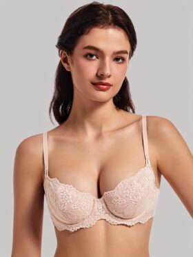 MELENECA Dames Plus Size Doorzichtige Balconette Push-Up BH