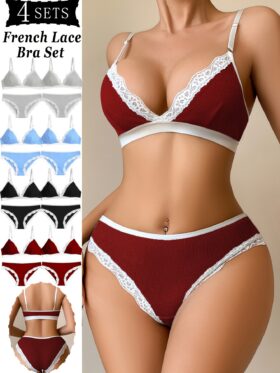 16-delige Sexy Deep-V Elegante Kanten Dames BH Set Verstelbare Bandjes