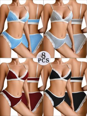 8-delige dames-bh-set, elegant Frans kantontwerp