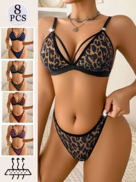 Set van 8 damesbh's met een trendy luipaarddesign