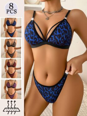 Set van 8 damesbh's met een trendy luipaarddesign