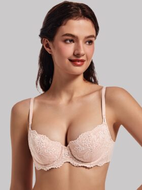 MELENECA Dames Plus Size Doorzichtige Balconette Push-Up BH