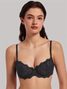 MELENECA Dames Plus Size Doorzichtige Balconette Push-Up BH