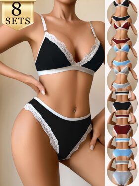 16-delige Sexy Deep-V Elegante Kanten Dames BH Set Verstelbare Bandjes