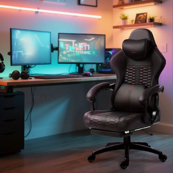 Gamingstoel in race-stijl met lendensteun en een gewichtscapaciteit van 181,44 kg