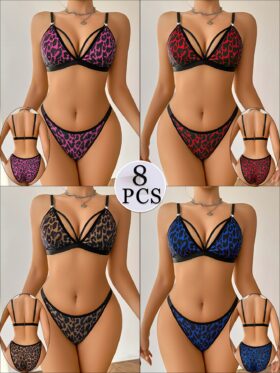 Set van 8 damesbh's met een stijlvolle luipaardprint