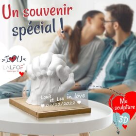 3D-handvormende set voor koppels met naam, datum en houten sokkel
