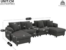 U/L modulaire hoekbank met bluetooth-luidspreker, console en draadloos en USB-opladen