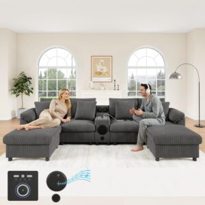 U/L modulaire hoekbank met bluetooth-luidspreker, console en draadloos en USB-opladen