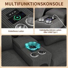 U/L modulaire hoekbank met bluetooth-luidspreker, console en draadloos en USB-opladen