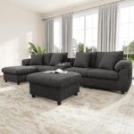 U/L modulaire hoekbank met bluetooth-luidspreker, console en draadloos en USB-opladen