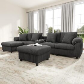 U/L modulaire hoekbank met bluetooth-luidspreker, console en draadloos en USB-opladen