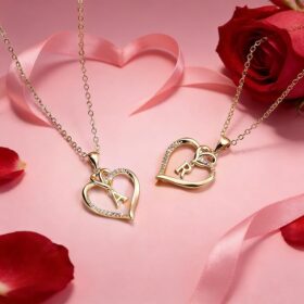 Hartvormige halsketting voor dames, zilver-goud