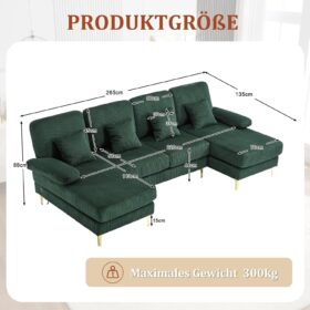 Hoekbank 4-zits in U-vorm met verstelbare led, USB-C-aansluitingen